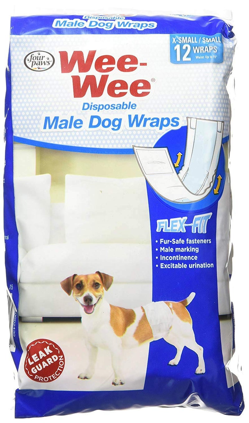 Four Paws Wee-Wee Male Dog Wraps, Disposable, X-Small/Small 12 Count, 4 Pack - Image 5